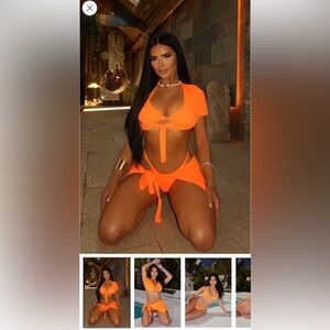 Fashion Nova Neon Orange Bikini 4 pc Set